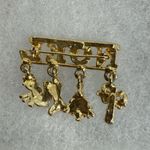NOEL Christmas Holiday Brooch Pin Gold Tone Dangle Charms Stocking Tree Snowman Photo 3