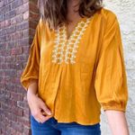 Anthropologie Dolan |  Alvia mustard yellow embroidered satin blouse XS Photo 1