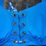 Michael Kors Solid Rib Lace-Up Bikini Top in Vintage Blue Photo 17