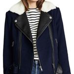 Joie  Fayana Genuine Shearling & Leather Trim Moto Jacket Navy Blue Sz S NWT Photo 0