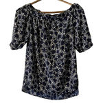 Michael Kors Michael Kors Shirt Blue Floral Print Off the Shoulder Size Small Modern Career Photo 0