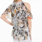 White House | Black Market WHBM Ruffle Flowy Lightweight Cool Tropical Floral Black Shell Tank Top Blouse S Photo 6