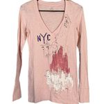 Aerie  Pink NYC Long Sleeve V-Neck Lightweight T-Shirt Women Sz M Photo 0