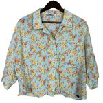 ZARA  Oversized Floral Print Cropped Collard Short Sleeve Shirt Pocket XXL Blue Photo 11