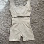 Amazon Cream White Ribbed Co-ord Shorts Set Photo 3