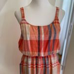 Old Navy Orange Blue White Madras Plaid Linen Blend Midi Dress Size Small Photo 5