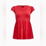Torrid  Size 0 Pinkish-Orange V-Neck Babydoll Lace Blouse Photo 1