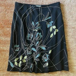 Loft Women's Black Silk Skirt Size 6 Blue & Yellow Floral Print Lined Size 10 Photo 0