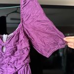 DISSH Purple Violet Linen Puff Sleeve O Ring Midi Dress Size M Photo 2