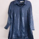 Chico's Chico’s Tunic Top 12 Silk Cheetah Animal Print Metallic Navy Blue Cocktail Party Photo 1