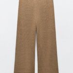 ZARA NWOT Linen blend Wide Leg High Waisted trousers Large Pull On Tan Photo 5