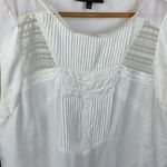 Sam Edelman  Ivory Lace Trim Pleat Front Short Sleeve Blouse Top L Photo 4