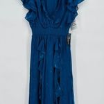 Shoshanna Maxine Metallic Midi Dress Ruffled in Dark Cerulean Blue Women's 6 NEW Photo 3