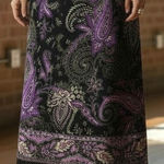 Briggs New York Paisley Print Midi Skirt 10 Black Purple Dark Romantic Feminine Photo 0