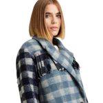 Cinq à Sept CINQ a SEPT Alix Coat Jacket Plaid Shacket Fringe Trim Steel Blue Multi SM NWT Photo 12