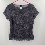 Y2K Top Large Short Sleeve 2000s Lace Print Rhinestones Babydoll Bratz Vintage Black Photo 12