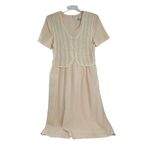 80s Vintage Cottage Core Midi Dress Crochet Vest Pastel Pink Gingham Prairie Size 12 Photo 4