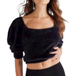 Free People Black Fuzzy Velvety Square Neck Puff Sleeve Sweater Top Size S Boho Photo 0