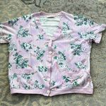 Cathy Daniels Short Sleeve Button Down Floral Cardigan Purple Medium Photo 0