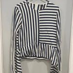Topshop  Blue White Stripe Bell Long Sleeve Round Neck Top Blouse Sz 8 Photo 0