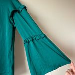 Worthington NWT  Small Teal Peacock Green Ruffled Flare Bell Sleeve Eyelet Blouse Photo 3