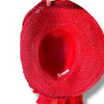 Wide Brim Church Kentucky Derby Dress Hat Red Silver Glitter Butterflies Train Photo 5