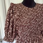 Bohme Brown and White Ruffled Puff Sleeve Mini Dress Photo 1