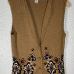 Vintage Floral Embroidered Sweater Vest Brown S Wool Blend Cottage Prairie Cabin Photo 0