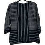 Habitat  Grey Black Linen Cropped Blouse Womens S Boxy Fit Lagenlook Casual Fall Photo 0