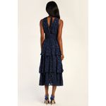 Lulus Make It Mesmerizing Navy Blue Jacquard Tiered Plunging Midi Dress S New Photo 7