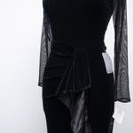 Betsy and Adam   - Valentina Long Velvet Mesh Illusion Sleeve Dress Photo 12