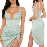 House Of CB HOUSE‎ OF CB FAYE PISTACHIO SATIN CORSET MIDI DRESS NWOT size XS Photo 16