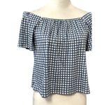 Belle Womens Crop Top White Gingham Short Sleeve Flare Square Neck Stretch S New Photo 1