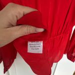 Parker 100% Silk Red V-Neck Long Sleeve Peplum Blouse, Open Back, Size M, EUC Photo 6
