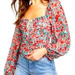 Free People Top Mabel Printed Color Red Size:S preowned great shape Photo 0