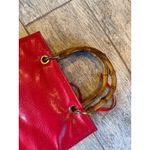 Giorgio Beverly Hills Hand Bag Red Faux Leather Bamboo Straps Christmas Purse Photo 6