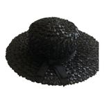 Vintage Suzy Hat Black Woven Straw Wide Brim With Ribbon Accent Women's Medium Photo 1