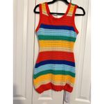 Do My Self Crochet Mini Dress Rainbow Sleeveless Knit Cover Up Festival Party Size L Photo 3