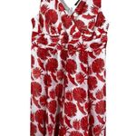 Avenue Midi Dress Womens 22 Red White Floral Sleeveless Fit & Flare V Photo 0