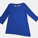 Clara Sun Woo Top Womens Medium Blue 3/4 Sleeve Split Hem Stretch Tunic USA Photo 0