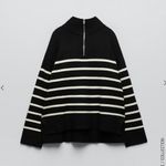 ZARA NWT Black Striped Sweater Quarter Zip Blogger Favorite Small Photo 3