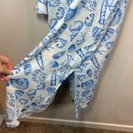 Martha Stewart Womens Linen Blend Shirt Dress Blue White Beach Shells Size Small Photo 7