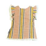 THML  Ruffle Sleeve Striped Cotton Top with Fringe Hem Size S Boho Festival Style Photo 1