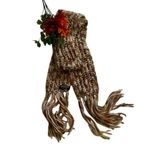 Italian Lambswool Blend Knit Scarf Brown Green Multicolor Fringe Cozy Winter Photo 1