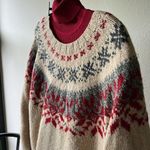 Eddie Bauer Fair Isle Nordic Pattern Wool Sweater w/Ruby Red Turtleneck Sweater Photo 2