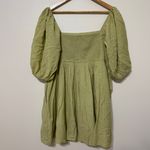 Abercrombie & Fitch  Emerson Mini Dress Size XL Poplin Puff Sleeve Green Ruched Photo 5
