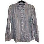 NWT J Jill Button Up Sz XS Vertical Stripe Long Sleeve Gray Pink Office Business Photo 0