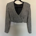 ZARA  Houndstooth Cropped Blazer Jacket Black White Crystal Safety Pins Medium M Photo 4