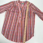 Karlie Top Vneck Blouse Womens S Herringbone Stripe Roll Tab Sleeve Photo 7