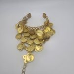 Belly Dancer Gold Tone Coin Cuff Bracelet & Attached Ring Photo 2